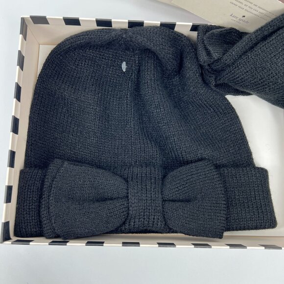 NWT Kate Spade Boxed Gift Set Bow Winter Stocking Hat Device Friendly Gloves Blk - Picture 4 of 10